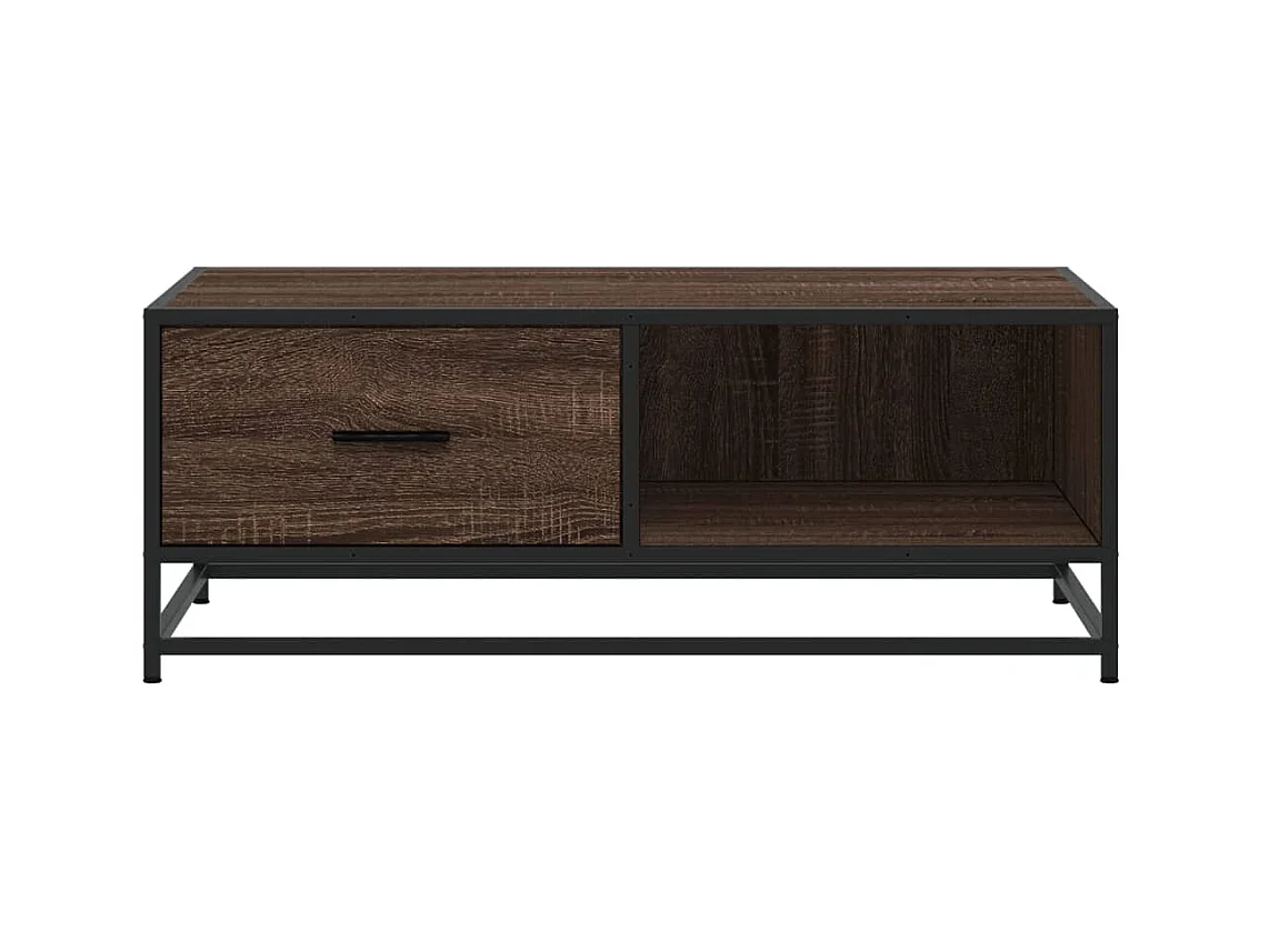 Mesa de centro de roble marrón 90x57x35 cm de madera contrachapada y metal