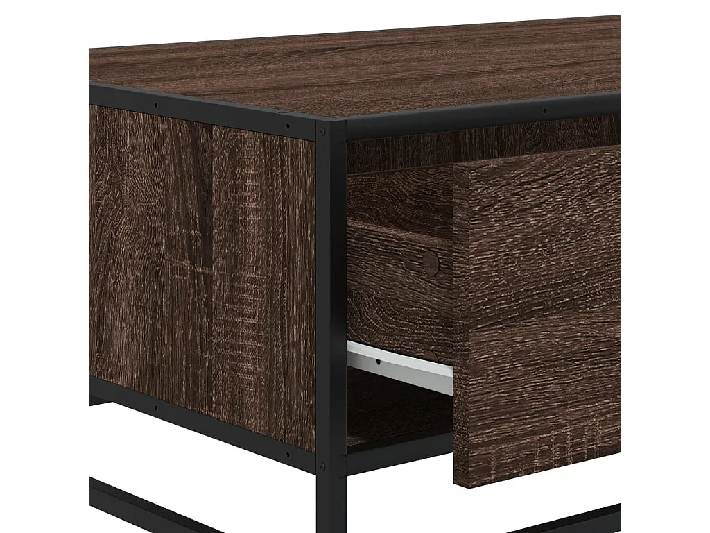 Mesa de centro de roble marrón 90x57x35 cm de madera contrachapada y metal