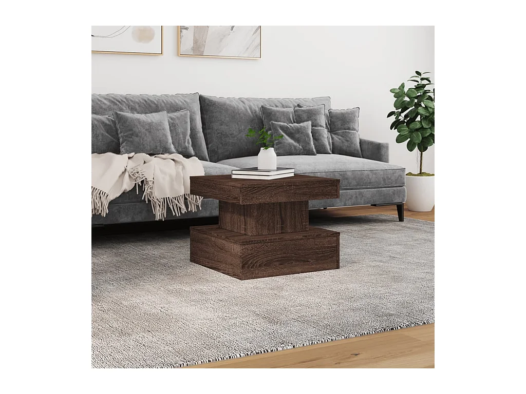 Tavolino con luci LED rovere marrone 50x50x40 cm