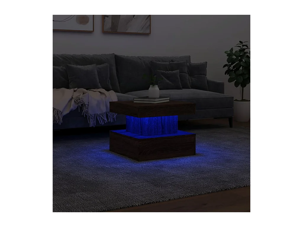 Tavolino con luci LED rovere marrone 50x50x40 cm