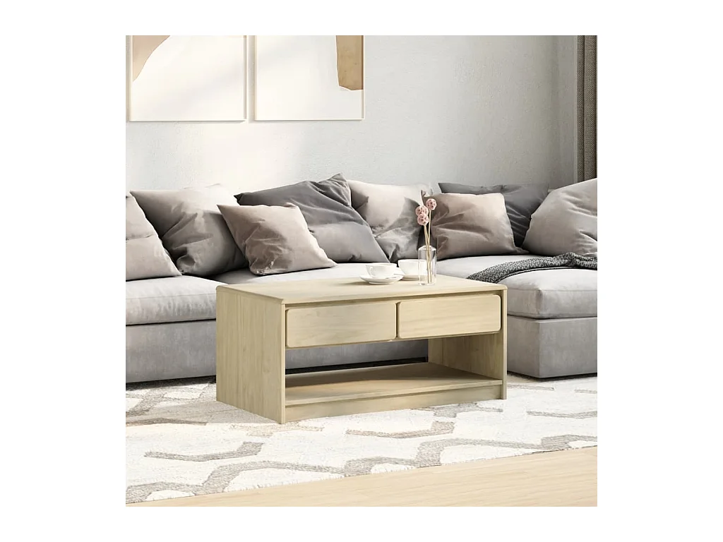 Table basse SAUDA chêne 99x55x45 cm bois de pin massif