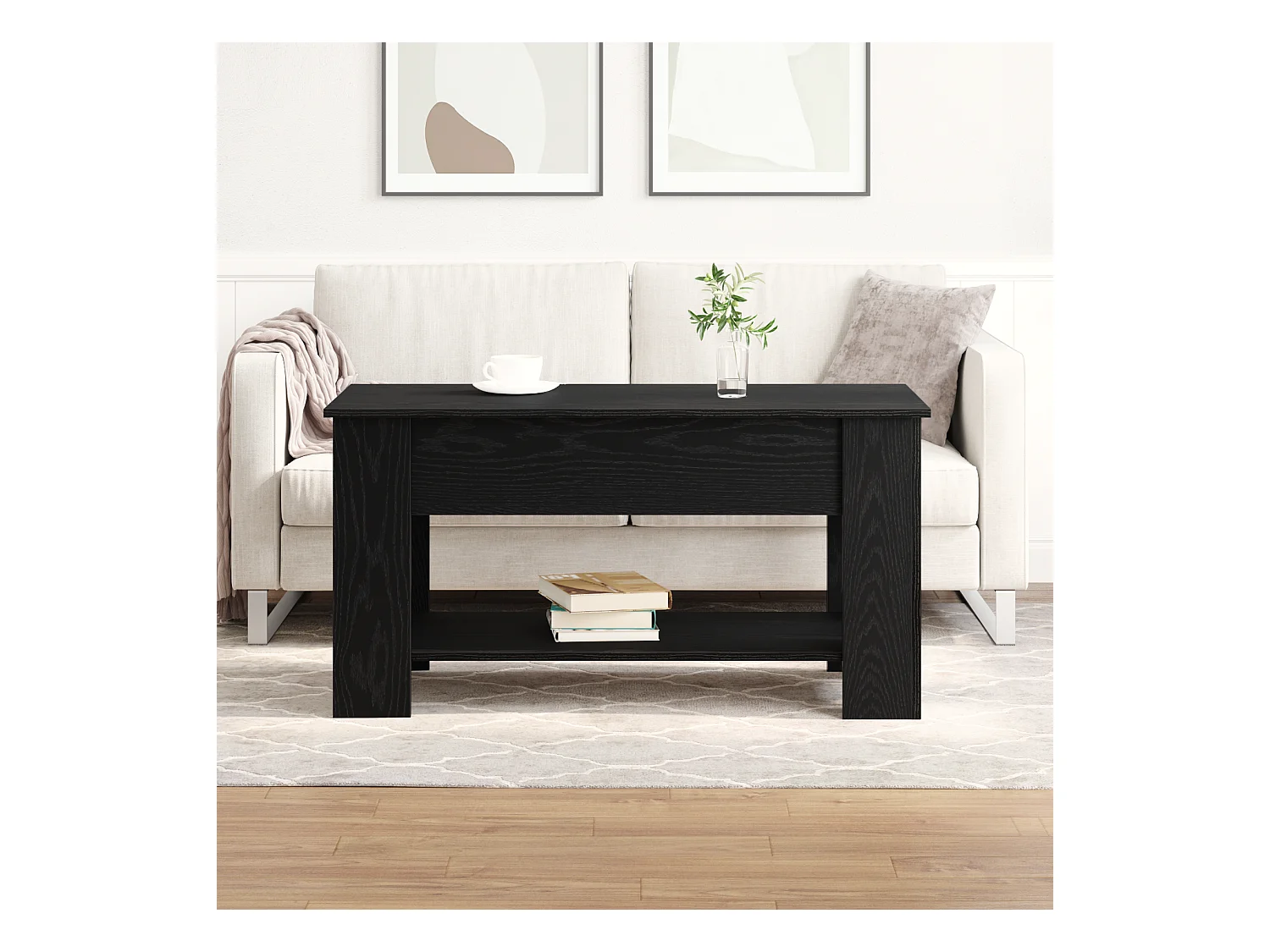 Table basse en chêne noir - 101x49x52 cm en bois d'ingénierie