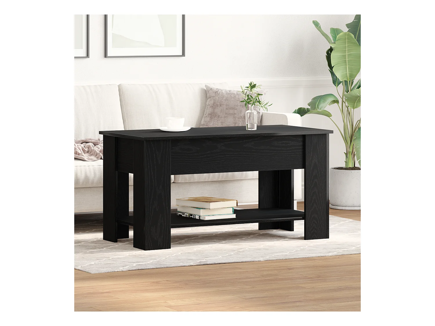 Table basse en chêne noir - 101x49x52 cm en bois d'ingénierie