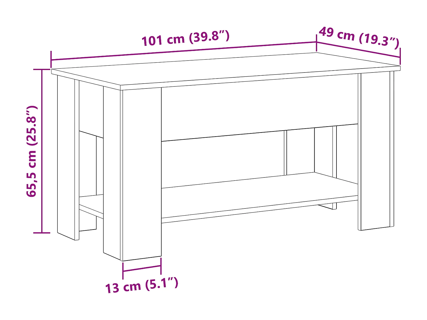 Table basse en chêne noir - 101x49x52 cm en bois d'ingénierie