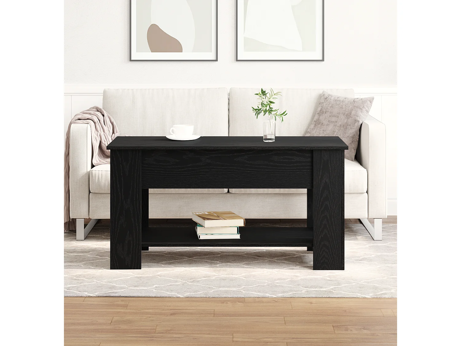 Table basse en chêne noir - 101x49x52 cm en bois d'ingénierie