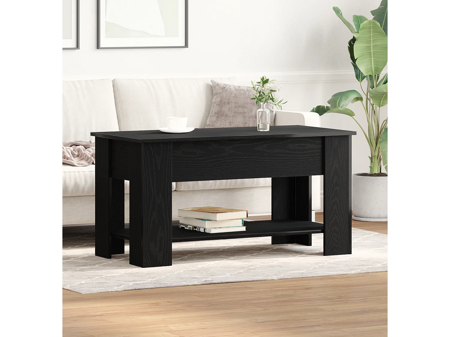 Table basse en chêne noir - 101x49x52 cm en bois d'ingénierie