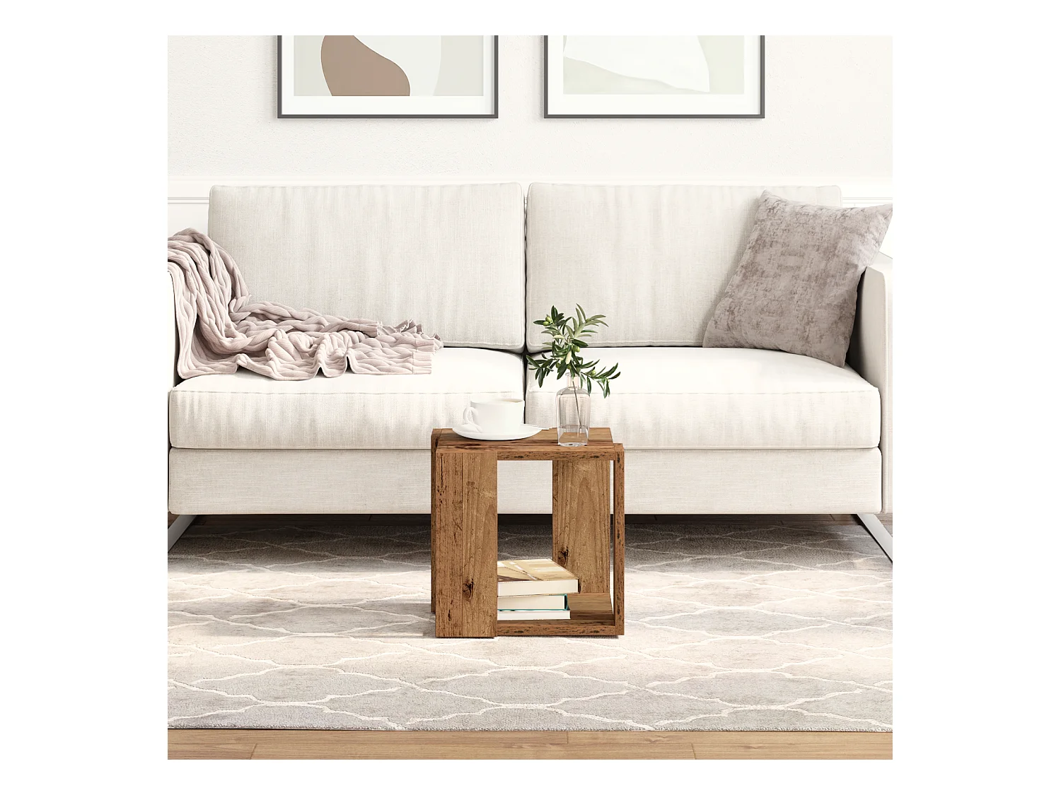 Table Basse Bois Ancien Bois de Récupération Massif 32 x 32 x 30 cm