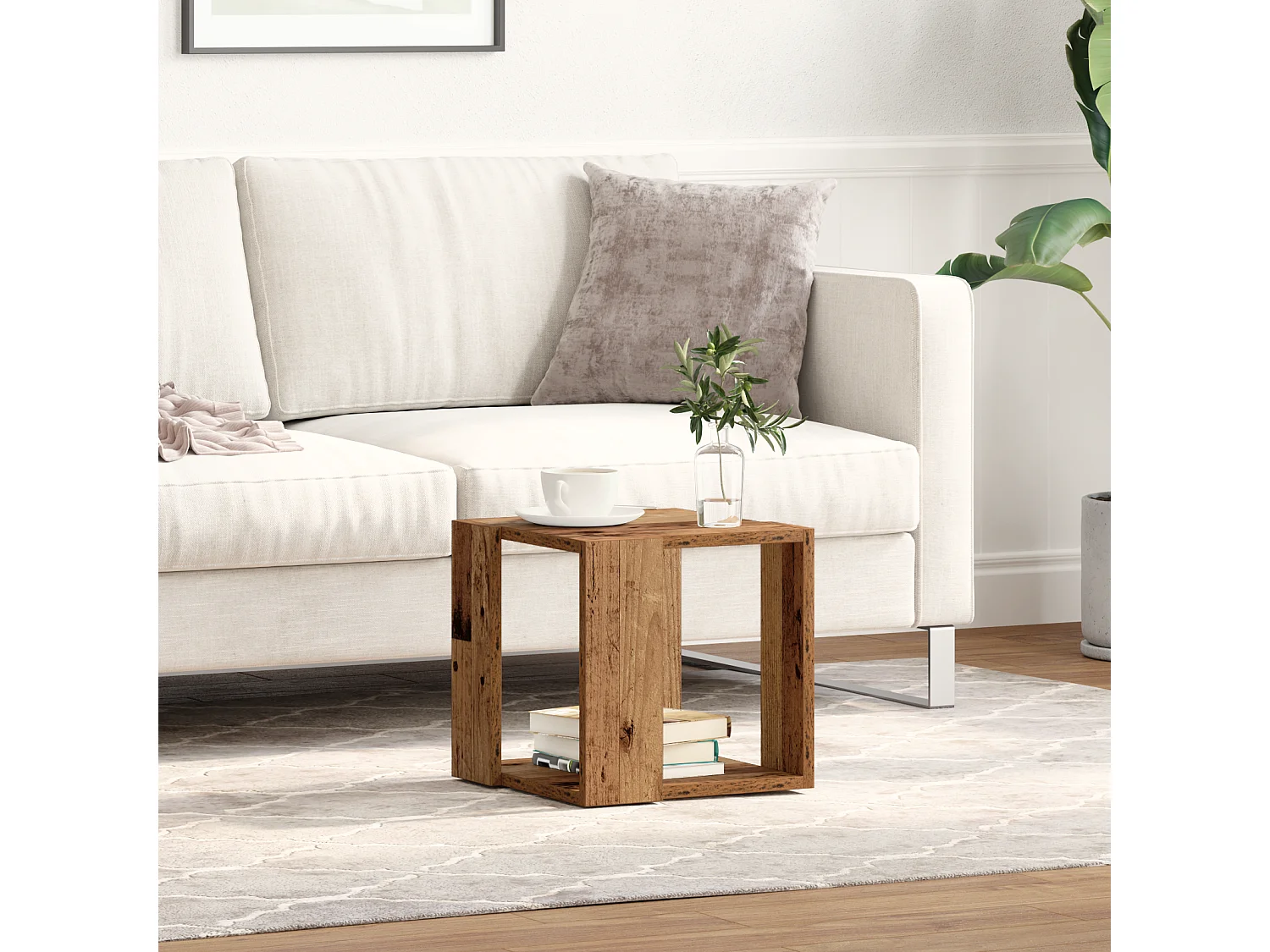 Table Basse Bois Ancien Bois de Récupération Massif 32 x 32 x 30 cm