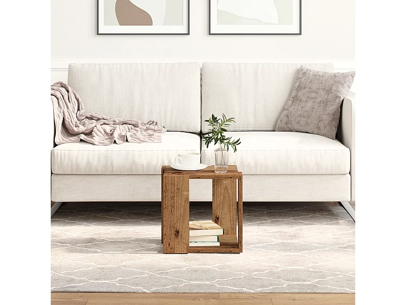 Table Basse Bois Ancien Bois de Récupération Massif 32 x 32 x 30 cm