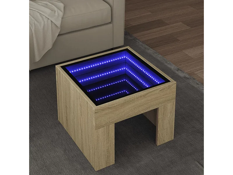 Table basse avec LED infini chêne sonoma 40x40x30 cm