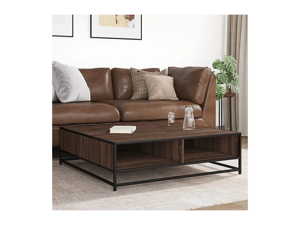 Table basse chêne marron 100x100x30 cm bois d'ingénierie/métal