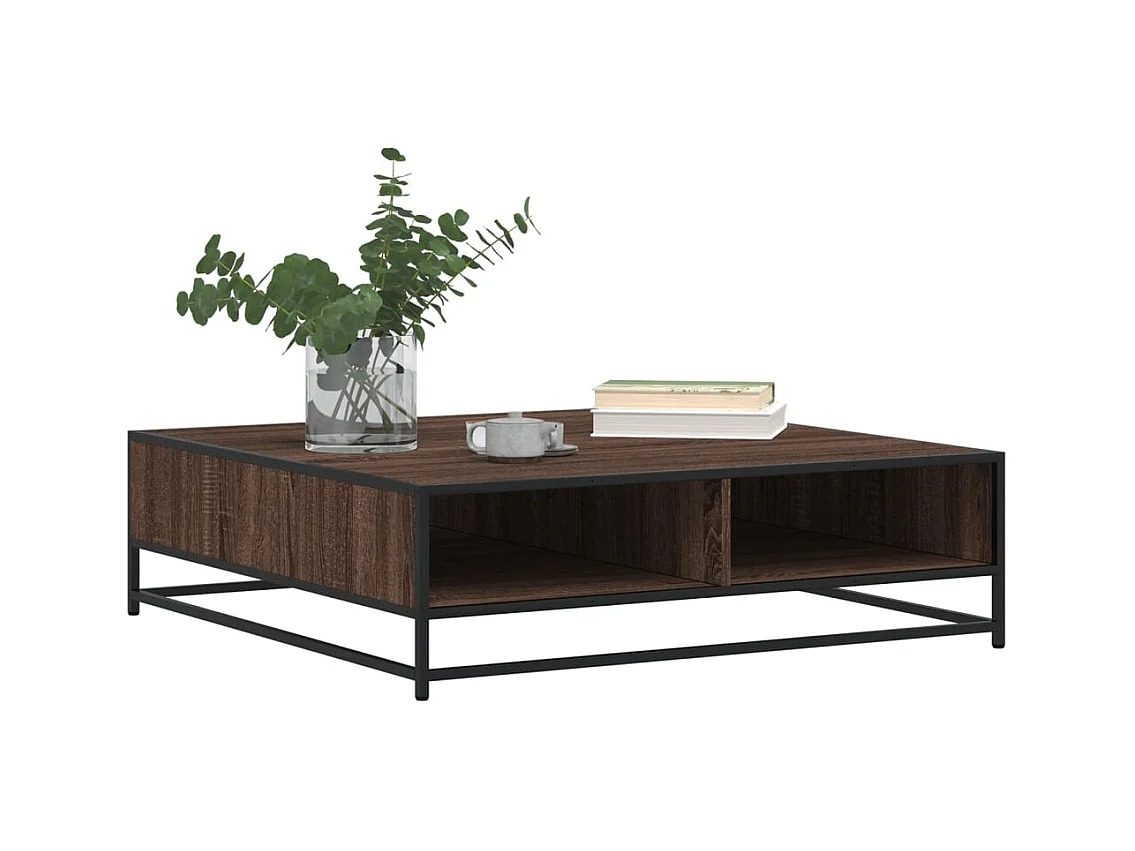 Table basse chêne marron 100x100x30 cm bois d'ingénierie/métal