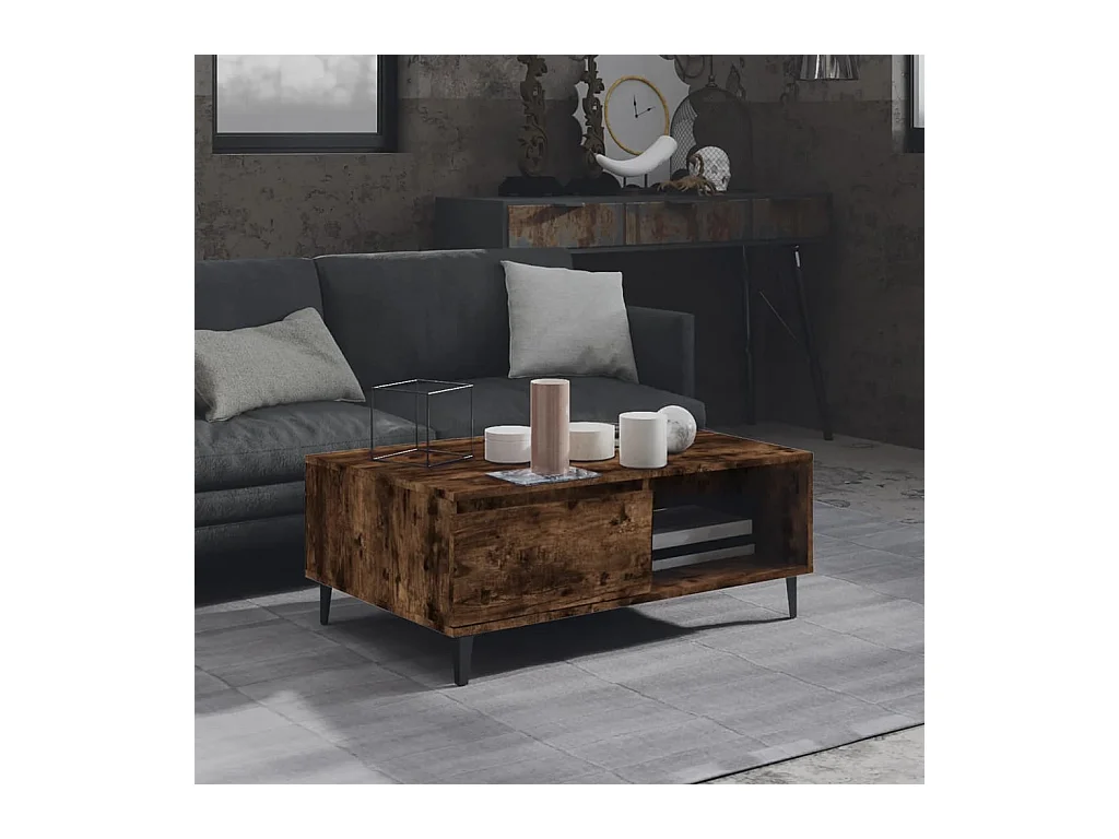 Table basse chêne fumé 90x60x35 cm bois d'ingénierie