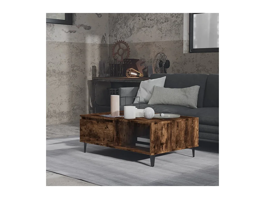 Table basse chêne fumé 90x60x35 cm bois d'ingénierie