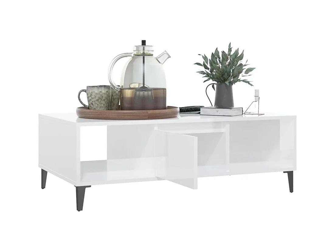 Table basse blanc brillant 103,5x60x35 cm bois d'ingénierie