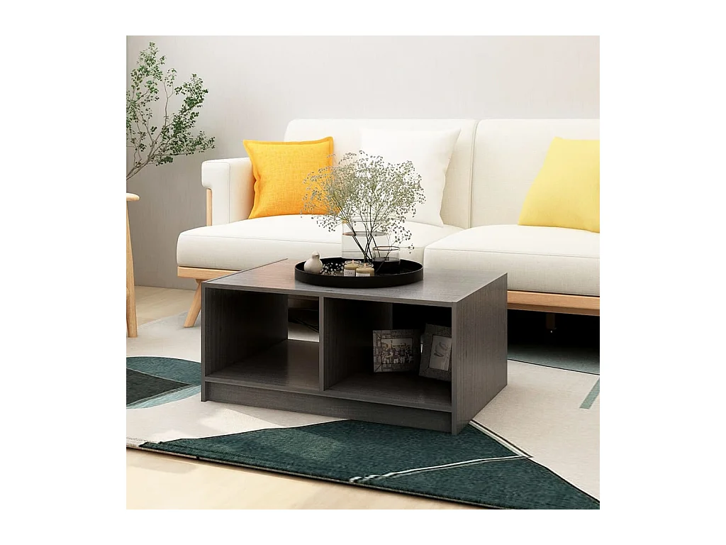 Tavolino grigio 75x50x33,5 cm in legno massello di pino