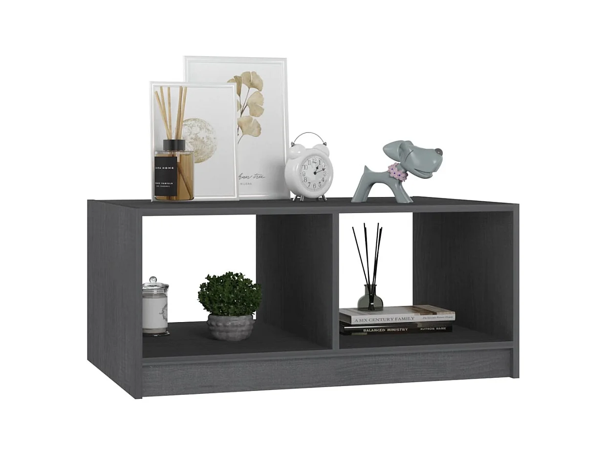 Tavolino grigio 75x50x33,5 cm in legno massello di pino