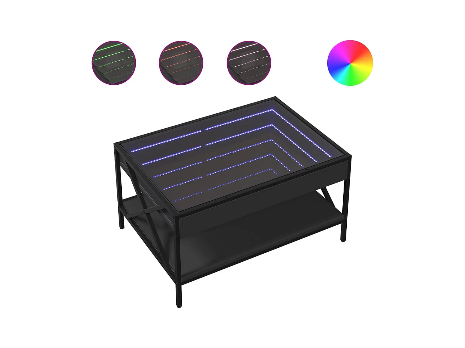 Table basse avec LED infini noir 70x50x38 cm