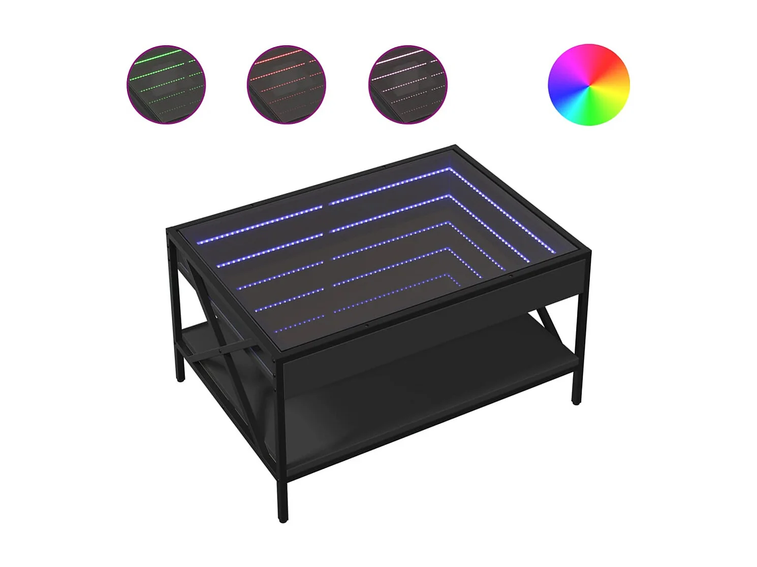 Table basse avec LED infini noir 70x50x38 cm