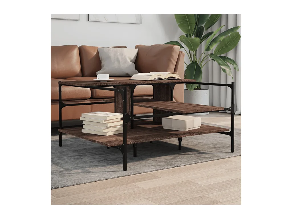 Table basse chêne marron 100x100x48,5 cm bois d'ingénierie