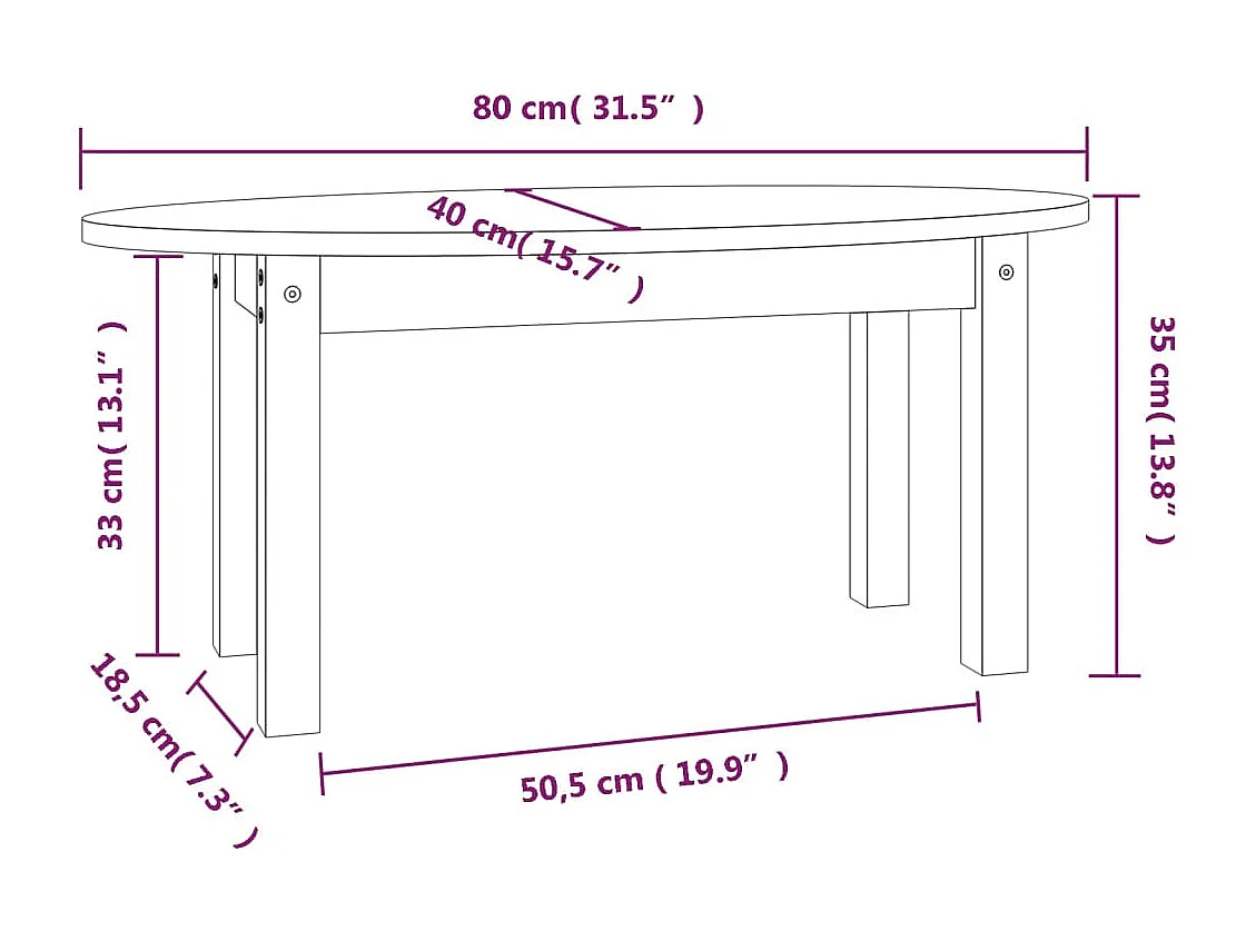 Table basse Blanc 80x40x35 cm Bois massif de pin