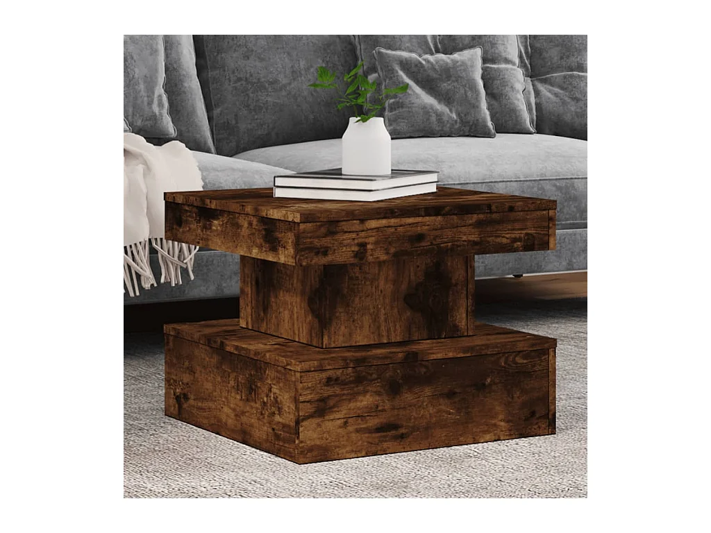 Tavolino con luci LED rovere affumicato 50x50x40 cm