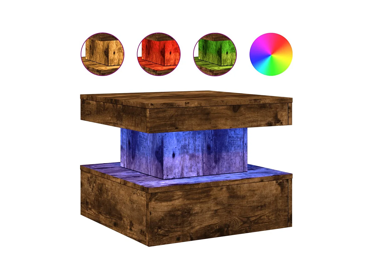 Tavolino con luci LED rovere affumicato 50x50x40 cm