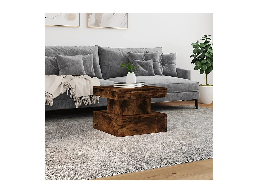 Tavolino con luci LED rovere affumicato 50x50x40 cm