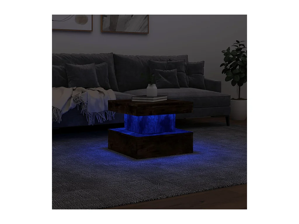 Tavolino con luci LED rovere affumicato 50x50x40 cm
