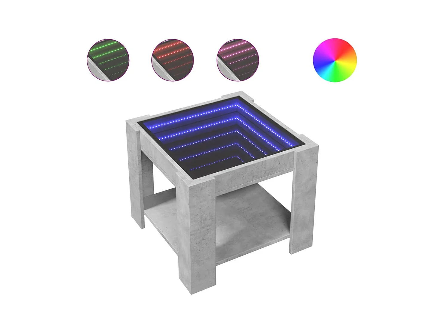 Tavolino grigio cemento con LED 53x53x45 cm in legno ingegnerizzato