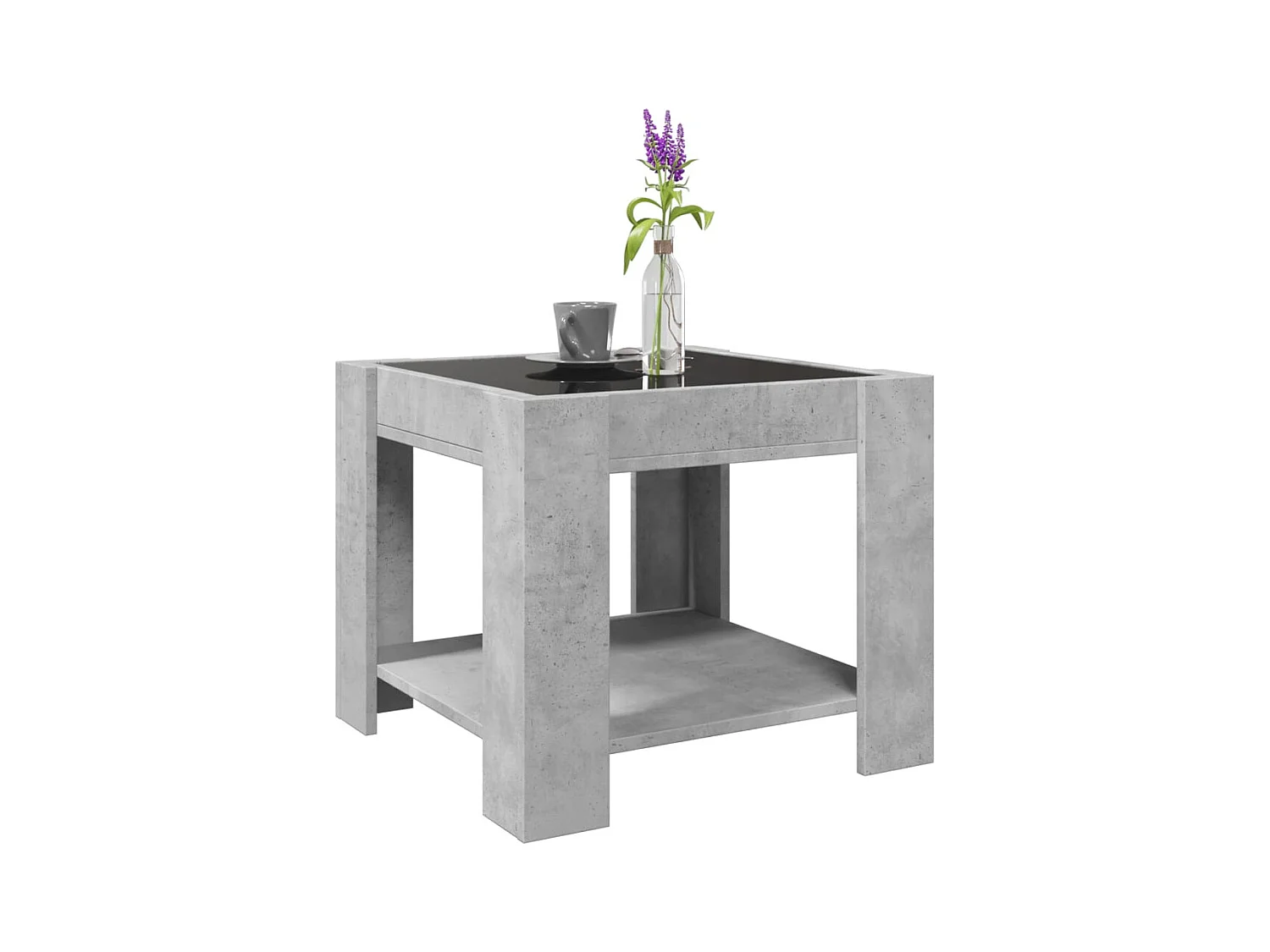 Tavolino grigio cemento con LED 53x53x45 cm in legno ingegnerizzato