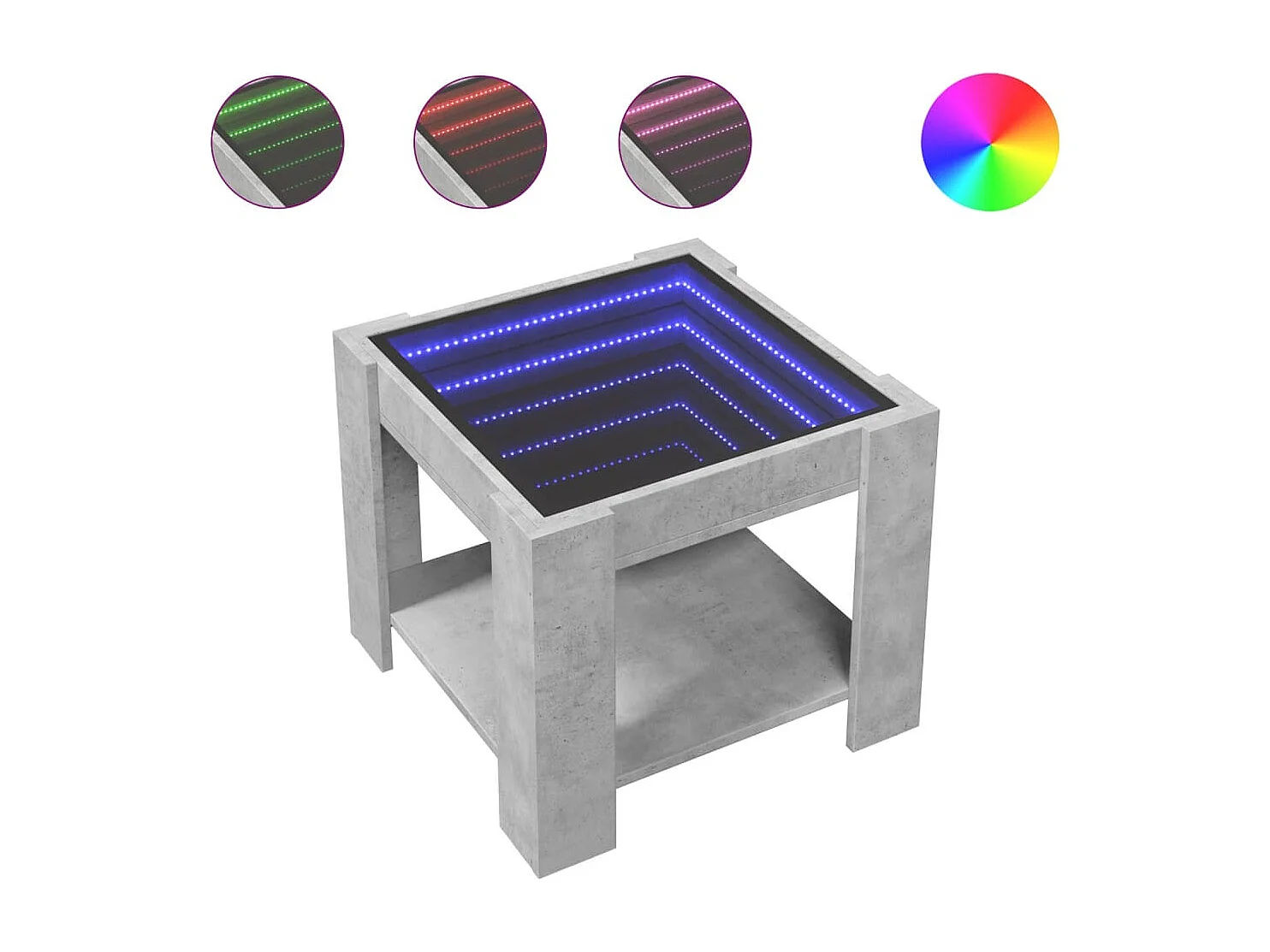 Betongrauer Couchtisch mit LED 53x53x45 cm Holzwerkstoff