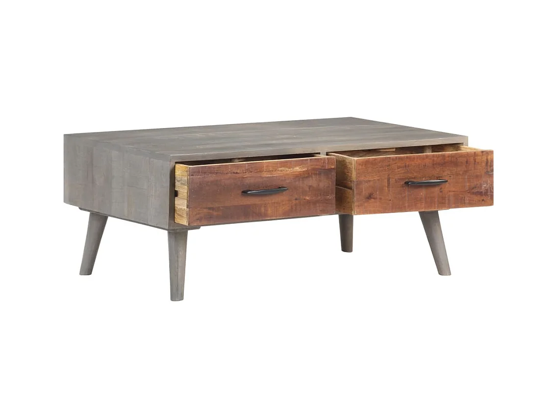Tavolino da caffè Grigio 100x60x40 cm Legno massello di mango grezzo