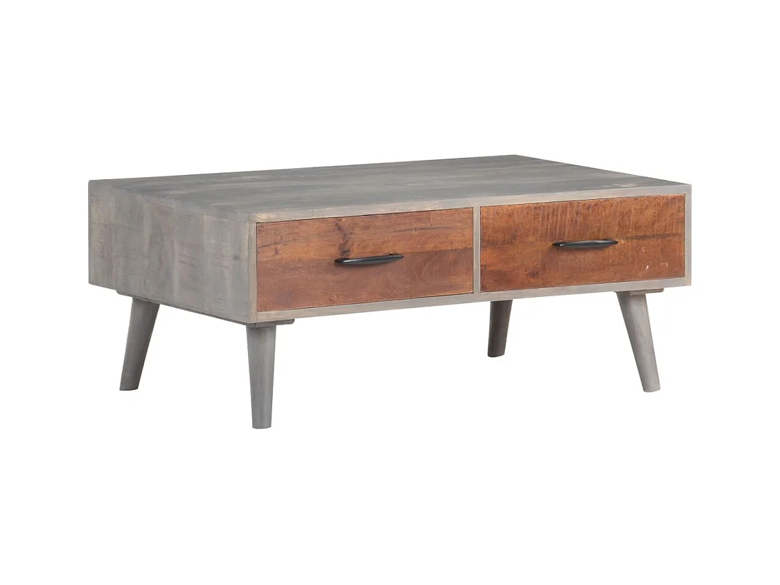 Tavolino da caffè Grigio 100x60x40 cm Legno massello di mango grezzo