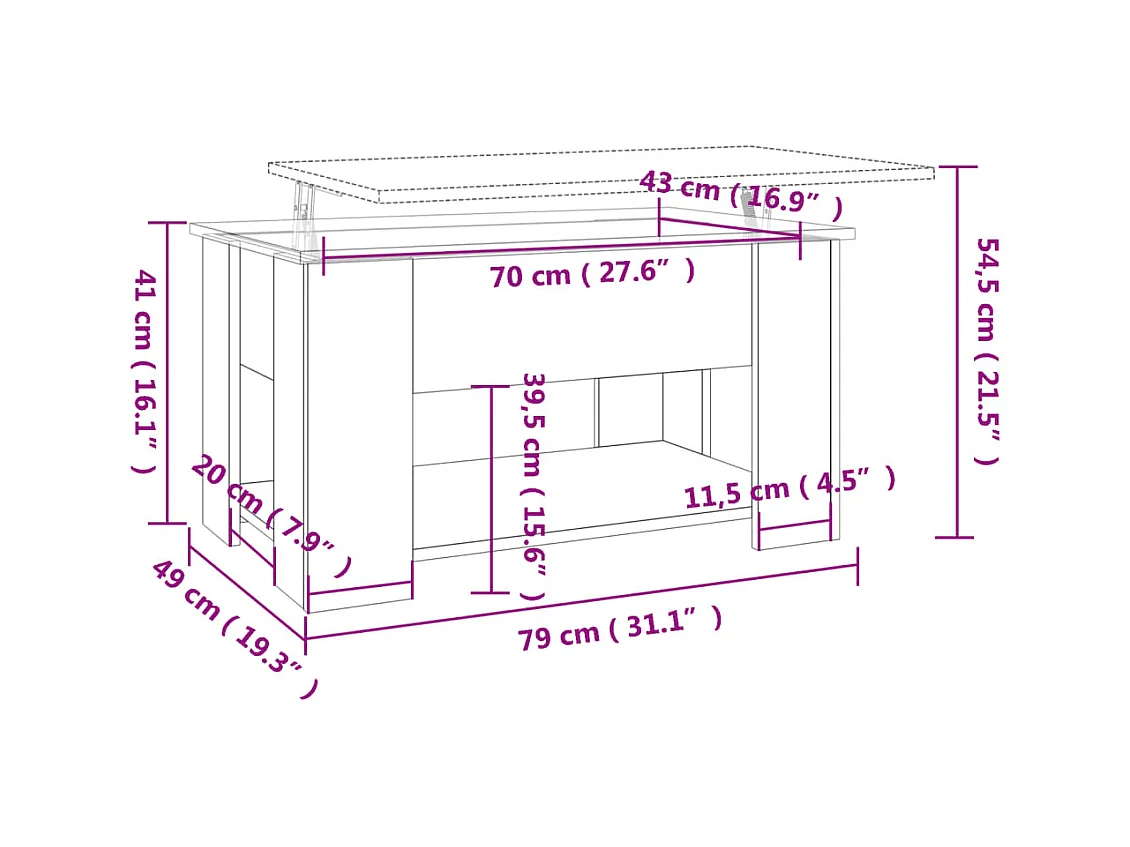 Table basse noir 79x49x41 cm bois d'ingénierie