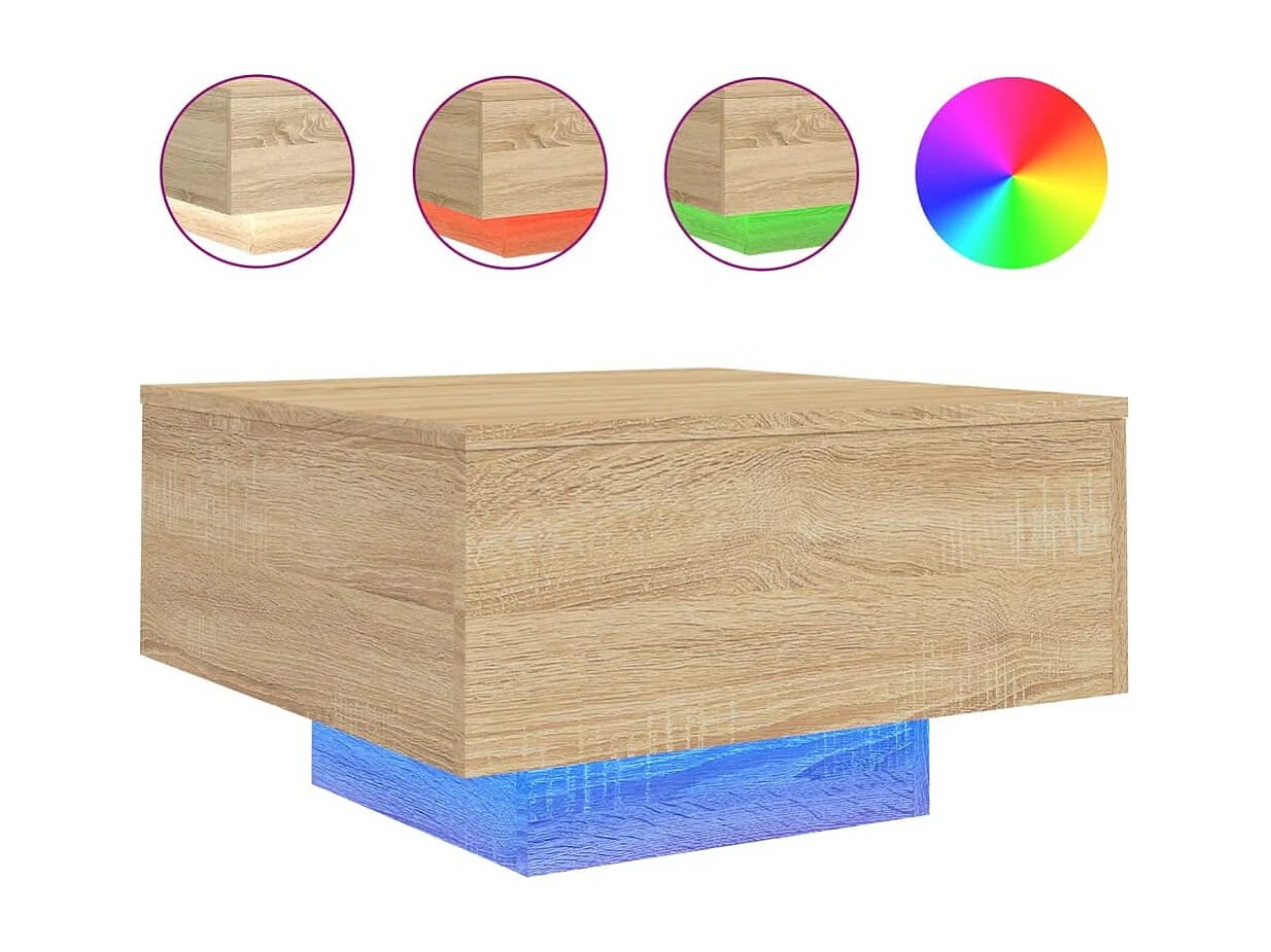 Tavolino con luci LED Sonoma rovere 55x55x31 cm