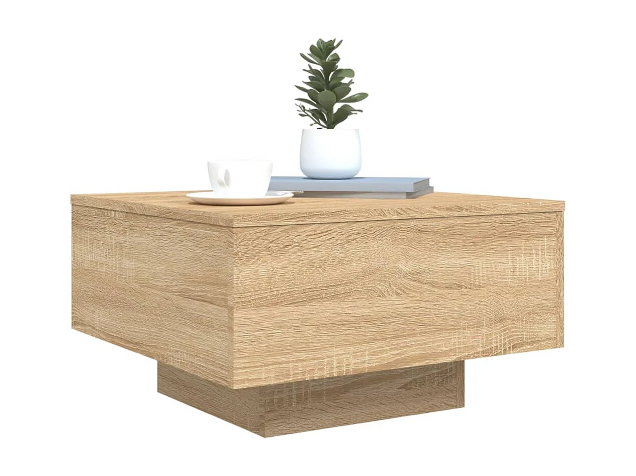 Tavolino con luci LED Sonoma rovere 55x55x31 cm