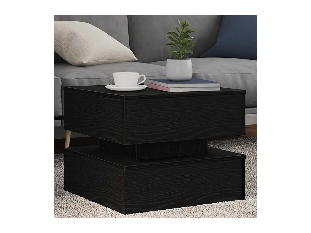 Table basse avec lumières LED chêne noir 50x50x40 cm