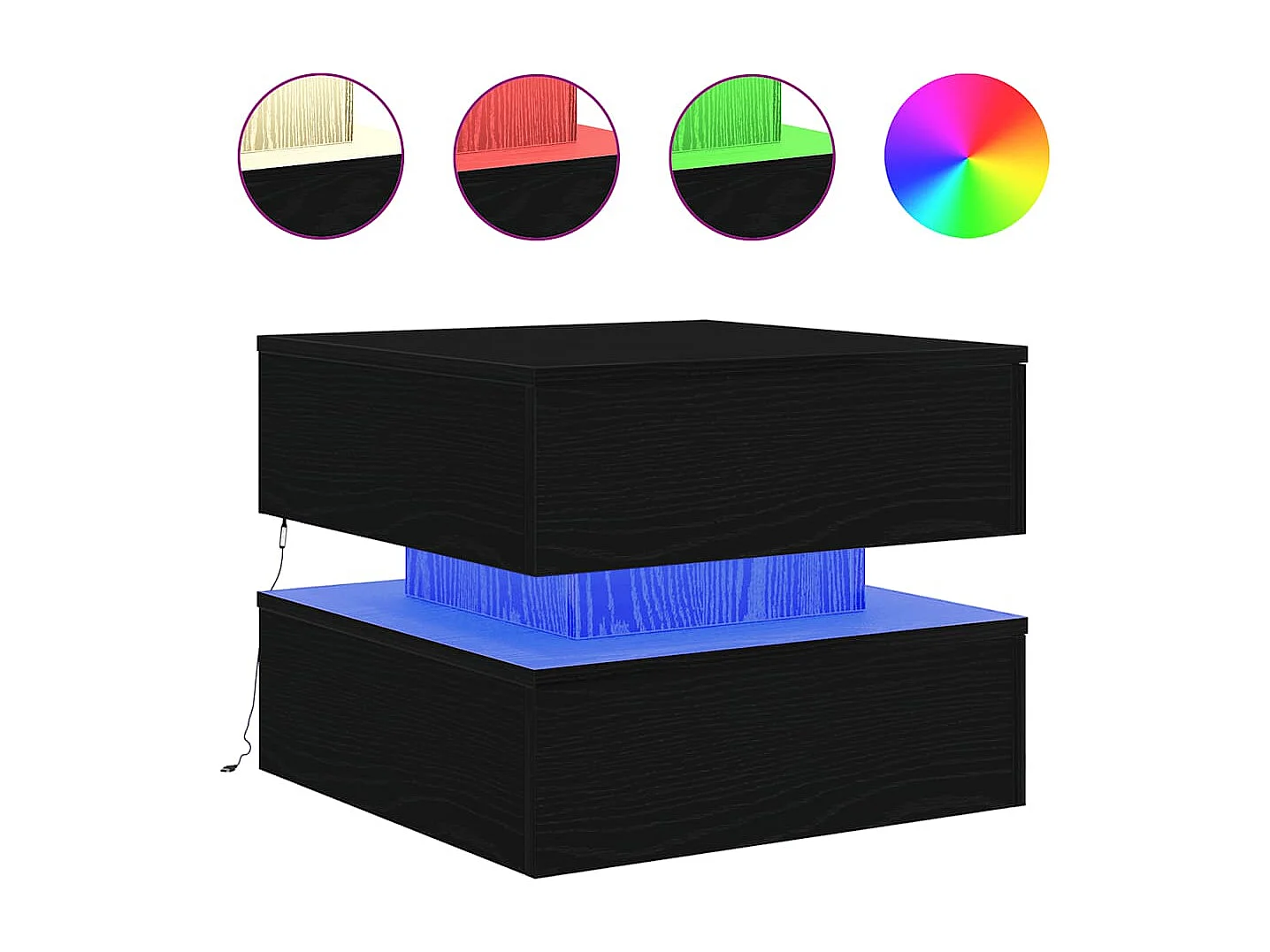 Table basse avec lumières LED chêne noir 50x50x40 cm