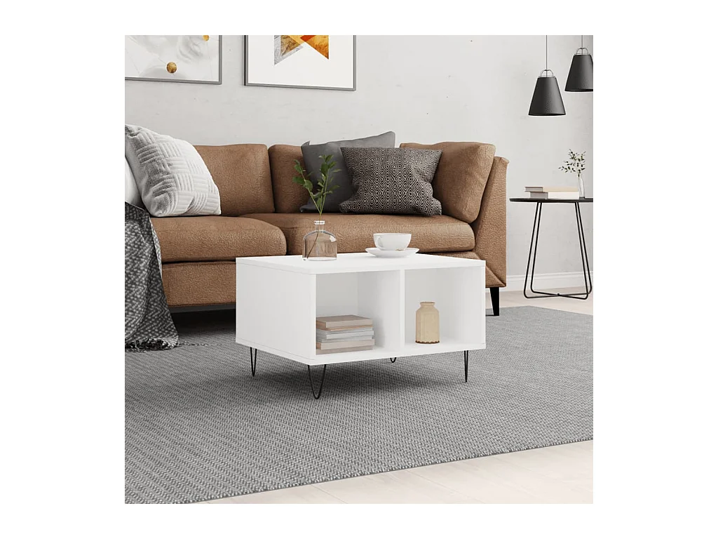 Table basse Blanc 60x50x36,5 cm Bois d'ingénierie