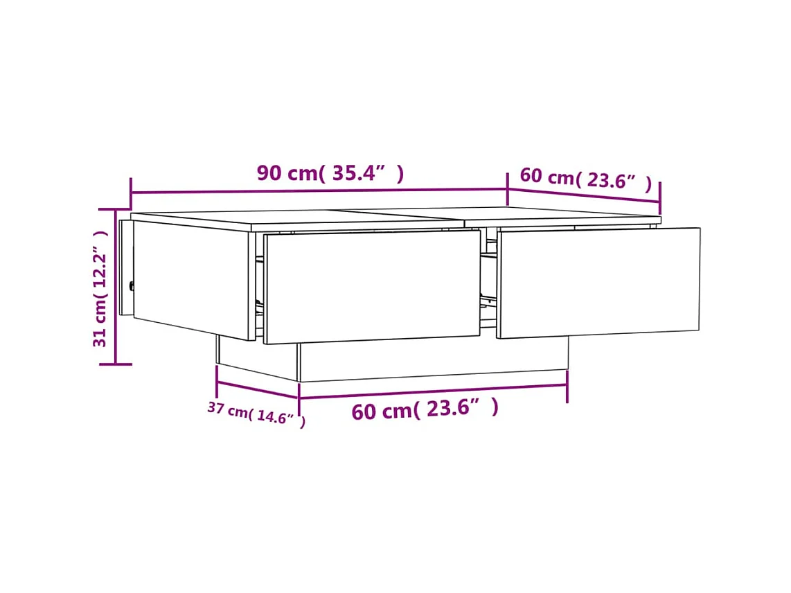 Table basse Gris béton 90x60x31 cm Aggloméré