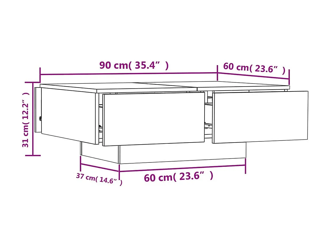 Table basse Gris béton 90x60x31 cm Aggloméré
