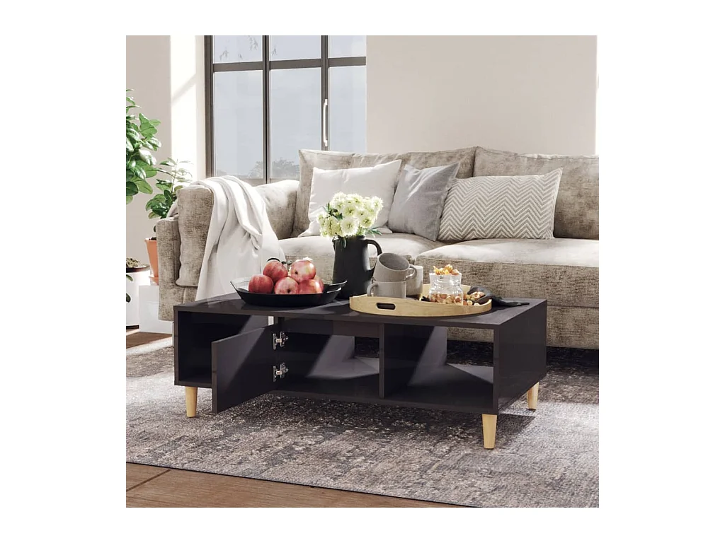 Table basse gris brillant 103,5x60x35 cm bois d'ingénierie