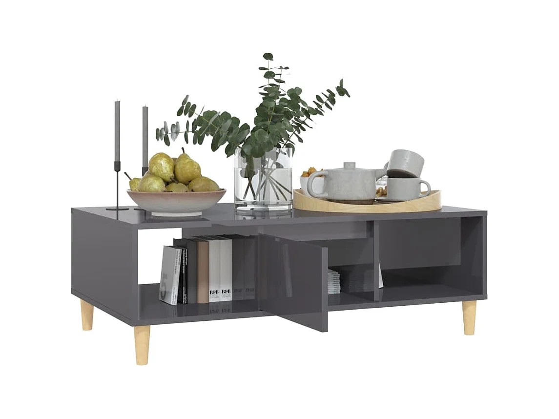 Table basse gris brillant 103,5x60x35 cm bois d'ingénierie