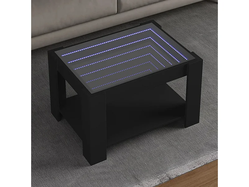 Salontafel met LED zwart 73x53x45 cm bewerkt hout