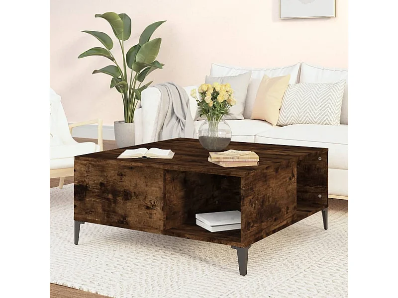 Tavolino da caffè in rovere affumicato 80x80x36,5 cm in legno ingegnerizzato