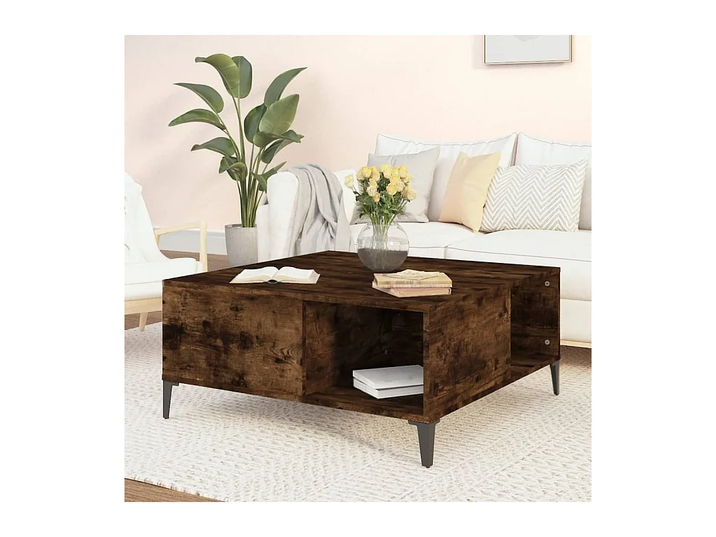 Table basse chêne fumé 80x80x36,5 cm bois d'ingénierie