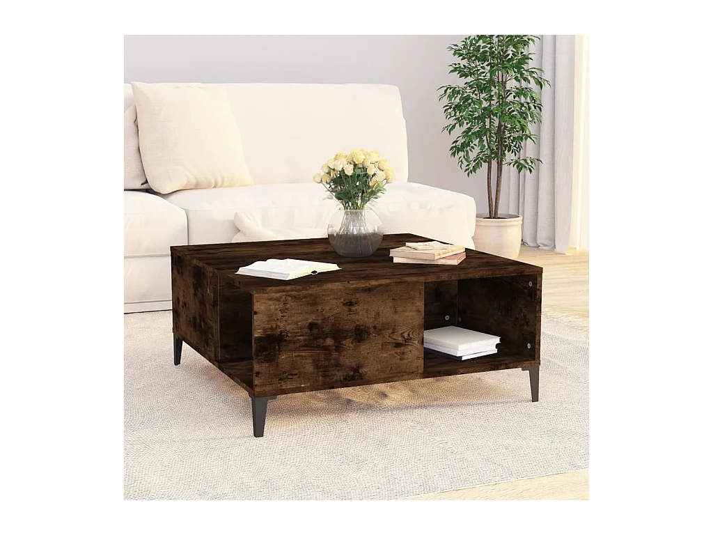 Table basse chêne fumé 80x80x36,5 cm bois d'ingénierie