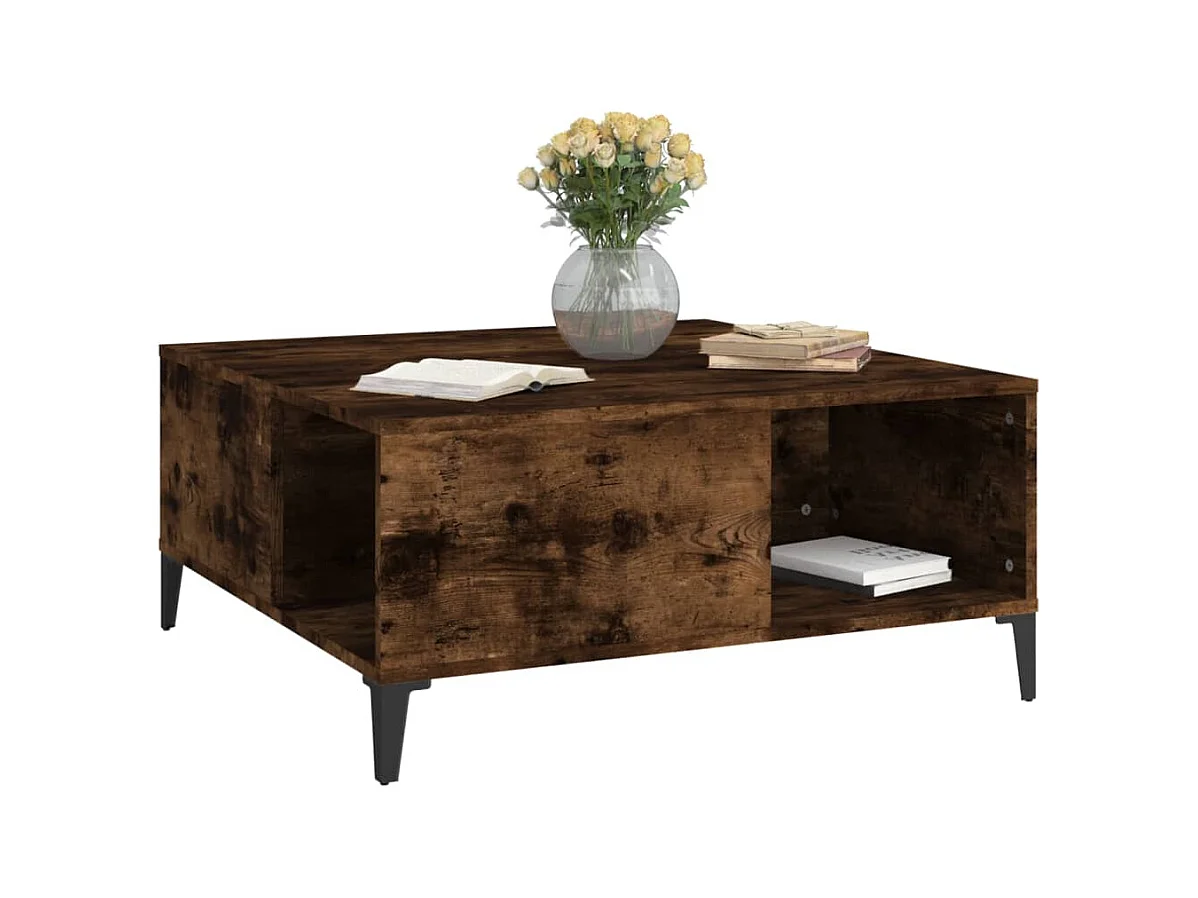 Table basse chêne fumé 80x80x36,5 cm bois d'ingénierie