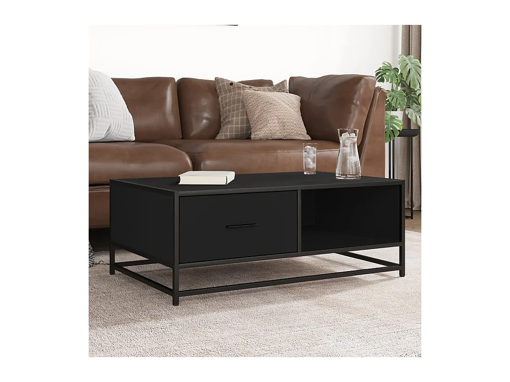 Table basse noir 90x57x35 cm bois d'ingénierie et métal